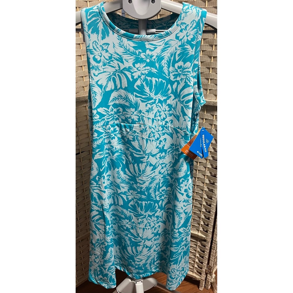 Columbia PFG Freezer III Dress Teal White Floral Tropical UPF 50 Womens Small
